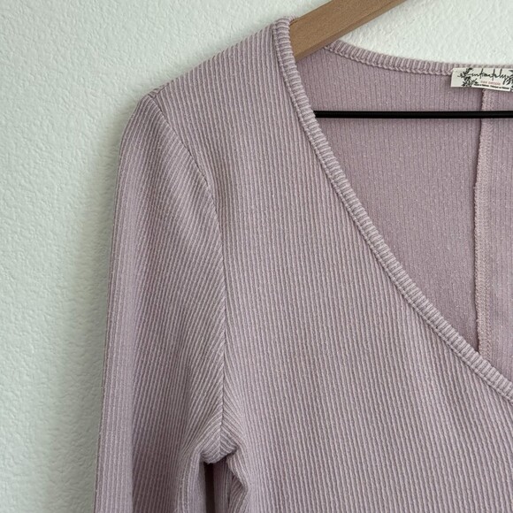 Intimately Free People Purple Ribbed Crop Top Boho Chic Long Sleeve Henley Cozy - Picture 3 of 7